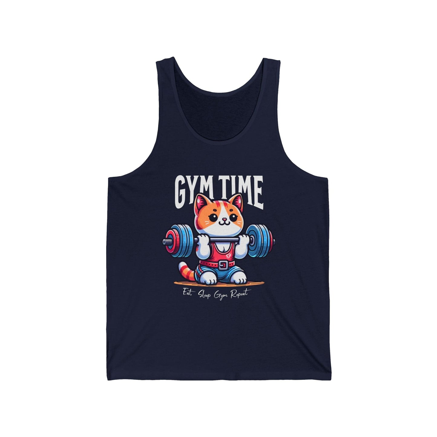 Cat Gym Time Gym Jersey Tank Flashlander Gym Kitty Cotton Unisex Blue Aqua