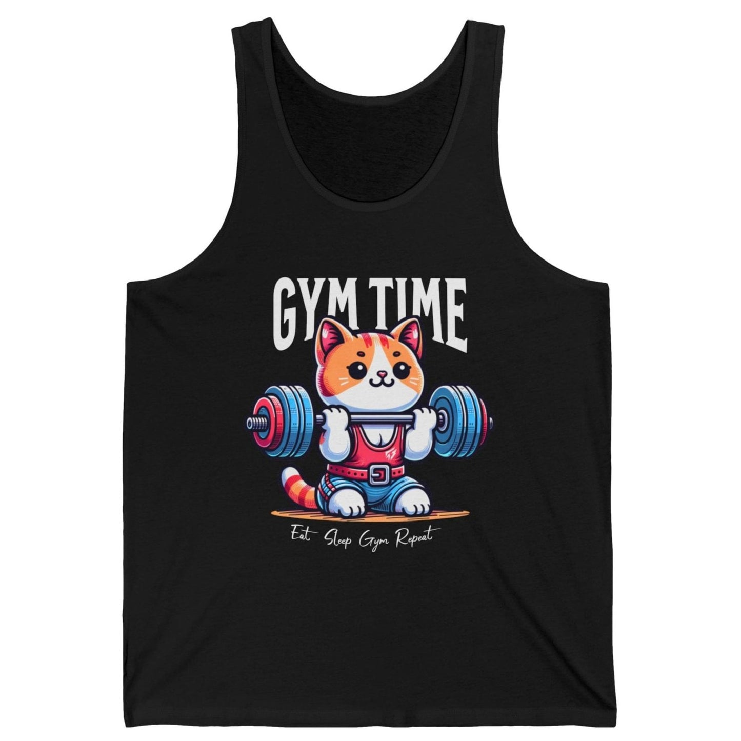 Cat Gym Time Gym Jersey Tank Flashlander Gym Kitty Cotton Unisex Blue Aqua