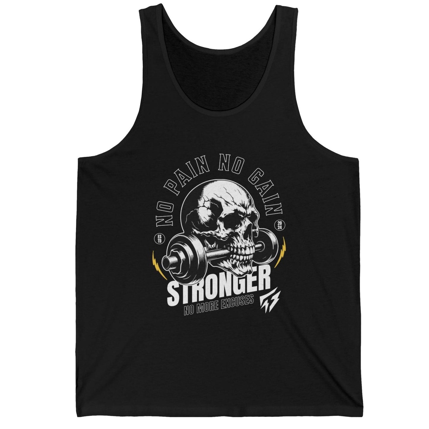 Skull No Pain No Gain Gym Cotton Unisex Jersey Tank Blue Aqua