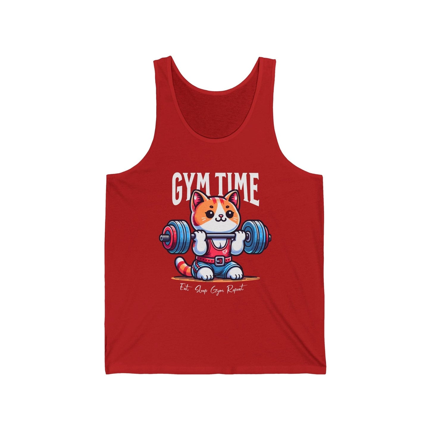 Cat Gym Time Gym Jersey Tank Flashlander Gym Kitty Cotton Unisex Blue Aqua