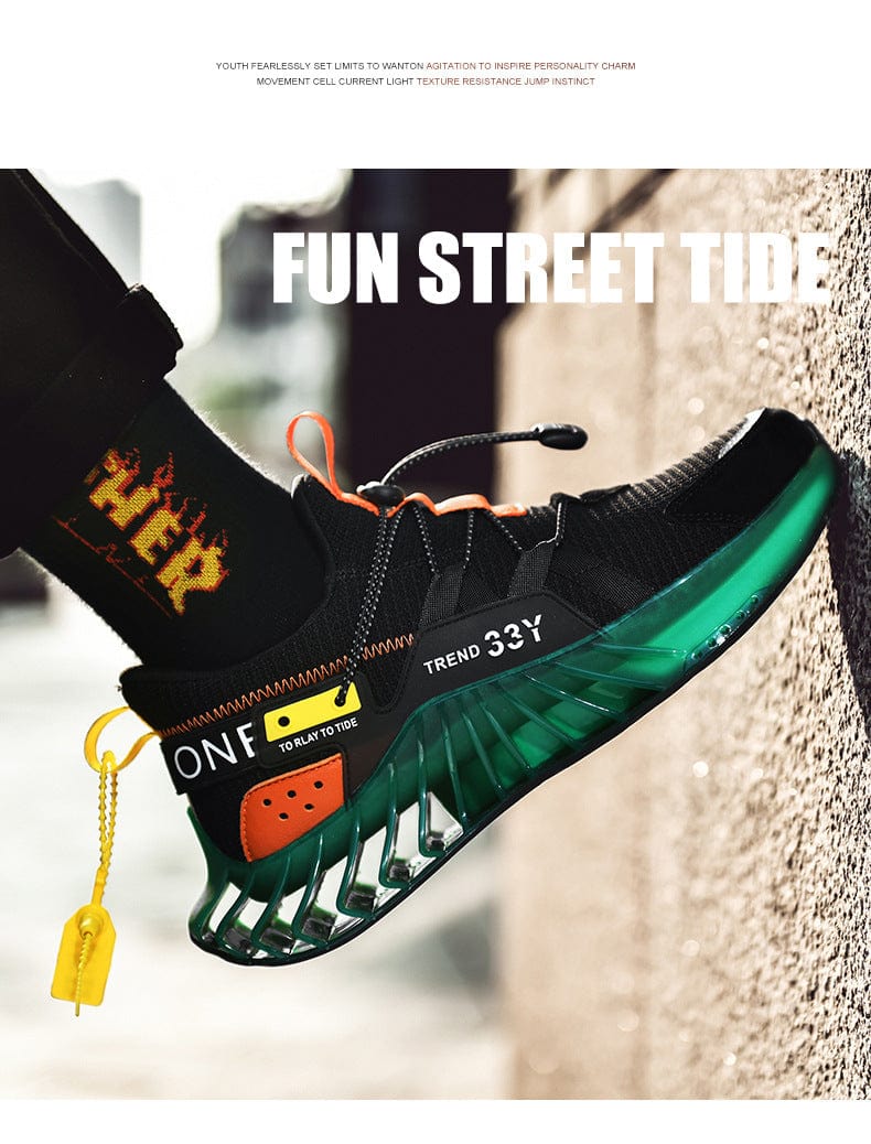 green sneakers predatorx flashlander shoes right side model on wall