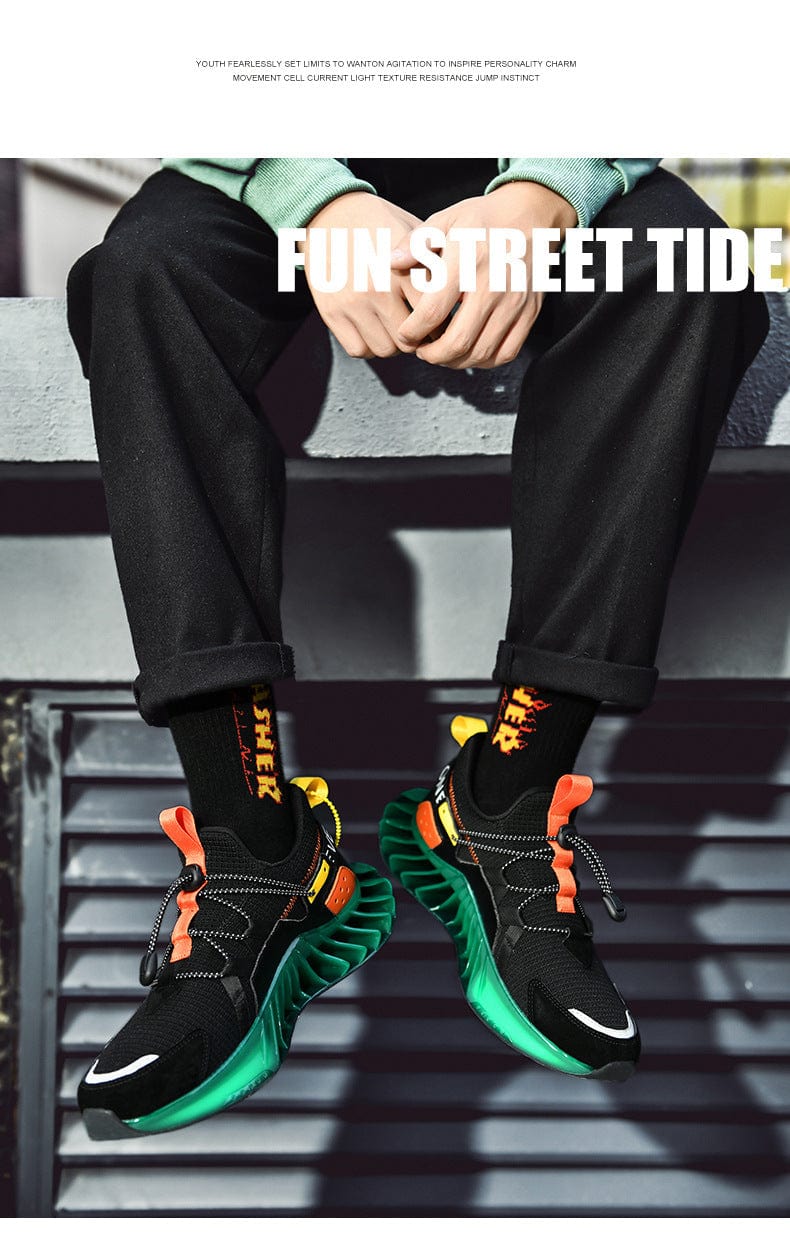 dark green sneakers predatorx flashlander shoes sit down model relaxing