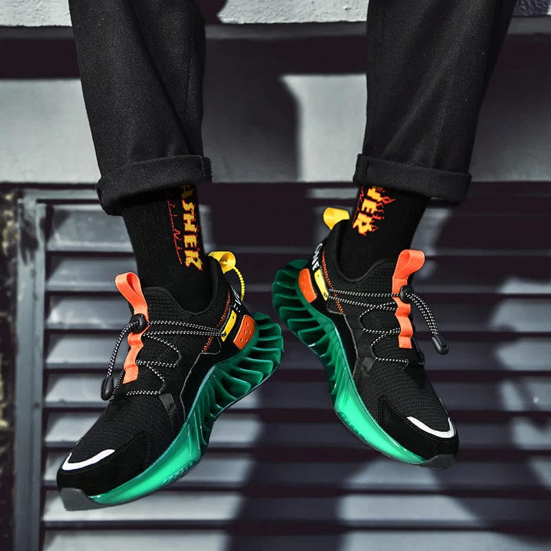 dark green sneakers predatorx flashlander shoes sit down model