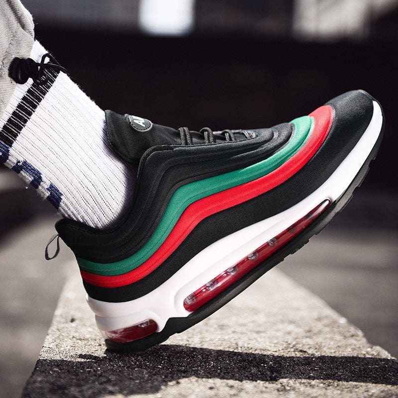 black red sneakers remix air flashlander left side air shoes man cushion shoes