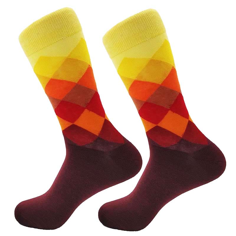 brown yellow orange red diamonds socks dimenxions flashlander left side pair
