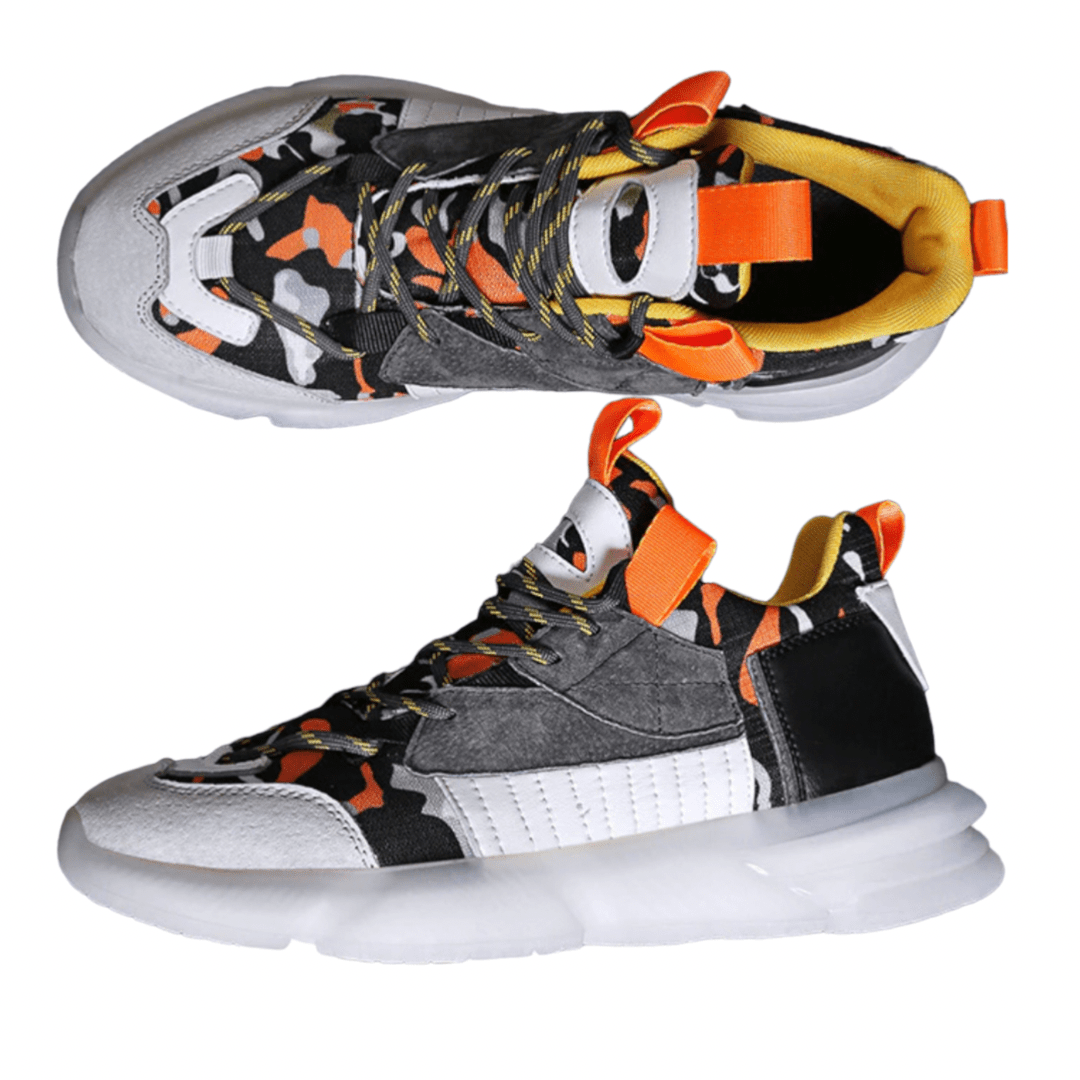 white orange sneakers prowl flashlander left side and view from above