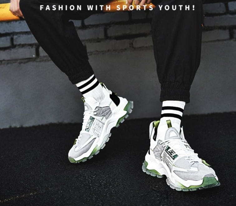 white green sneakers vesta flashlander model sit down with shoes
