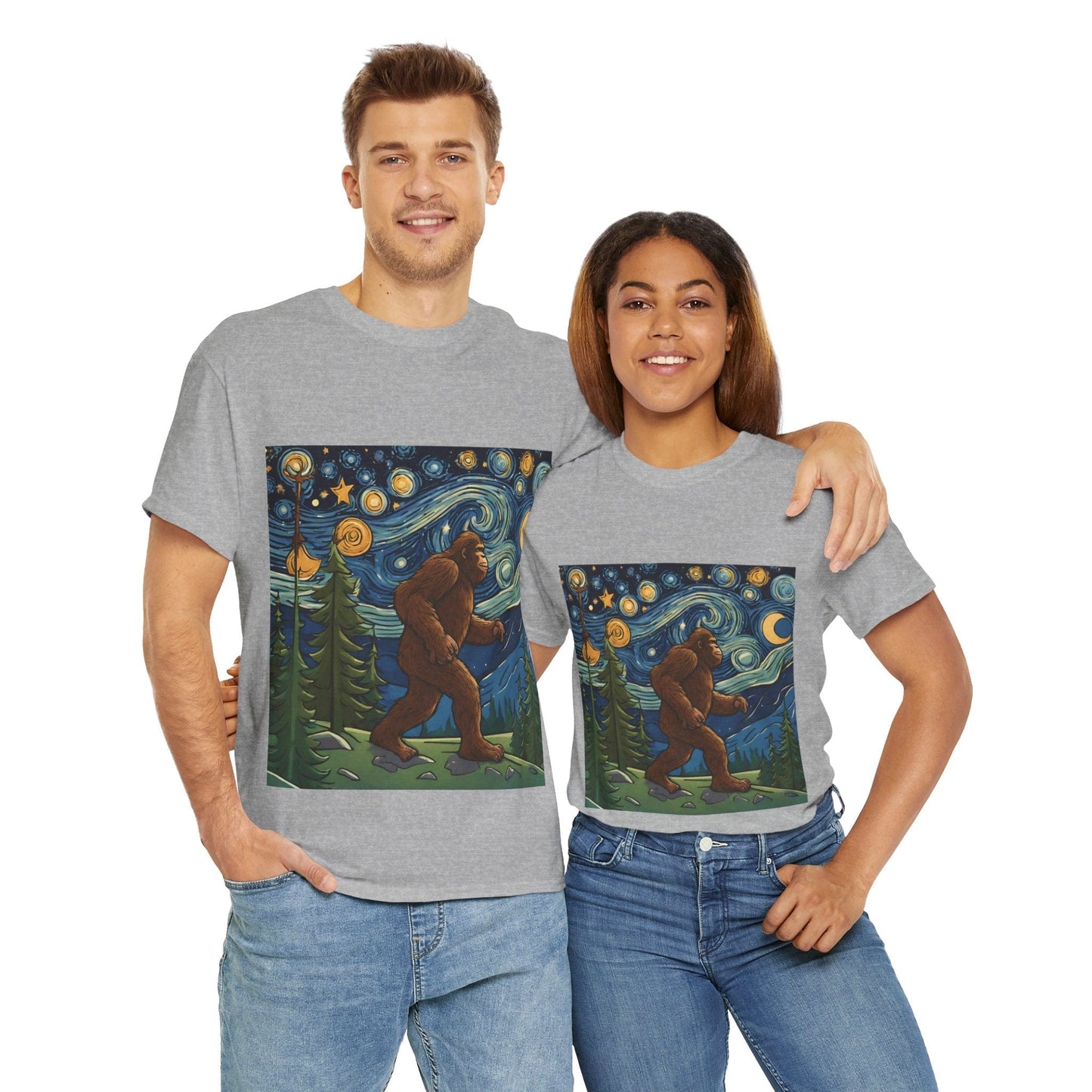 Bigfoot Strolls Through Van Gogh's Starry Night - Flashlander Gym Shirt