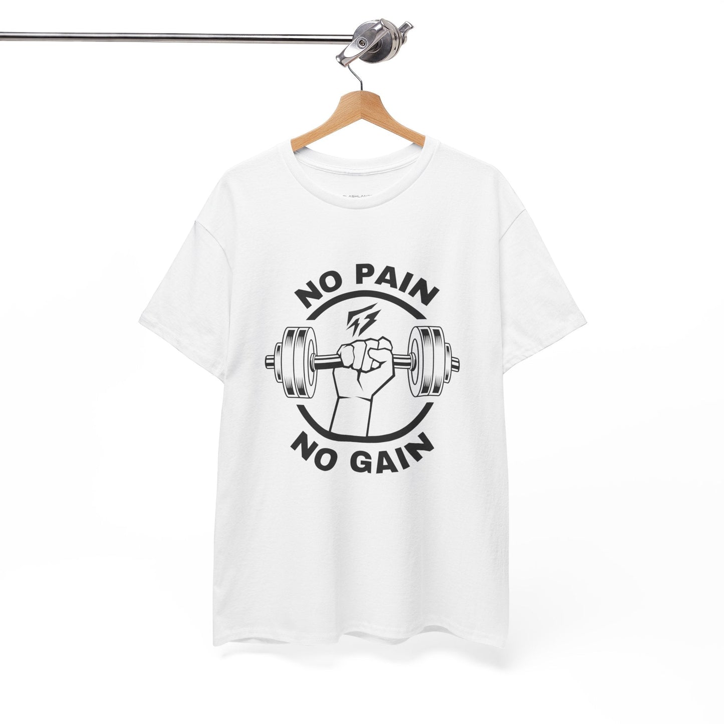 Camiseta de gimnasio Lifting Flashlander con frase "No Pain No Gain"