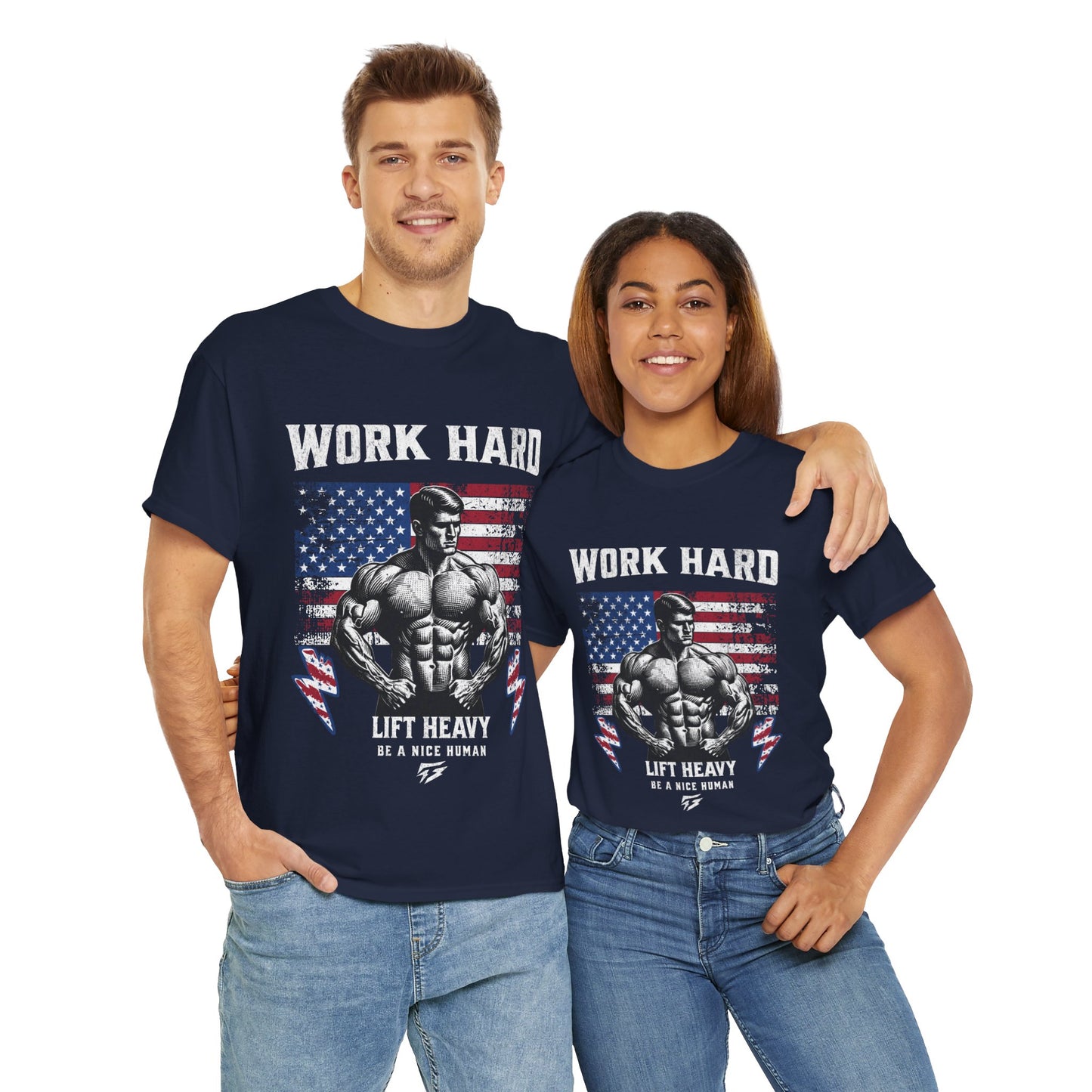 Work Hard Lift Heavy Gym Shirt Flashlander Cotton Unisex Charcoal Black Graphic Tee