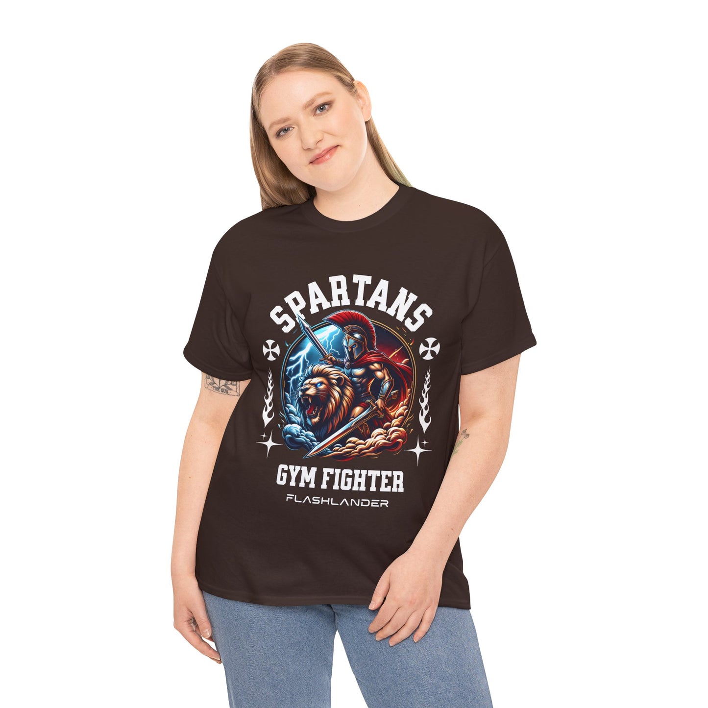 Spartans Gym Fighter Shirt Flashlander Performance T-Shirt Cotton Unisex Charcoal Black Graphic Tee