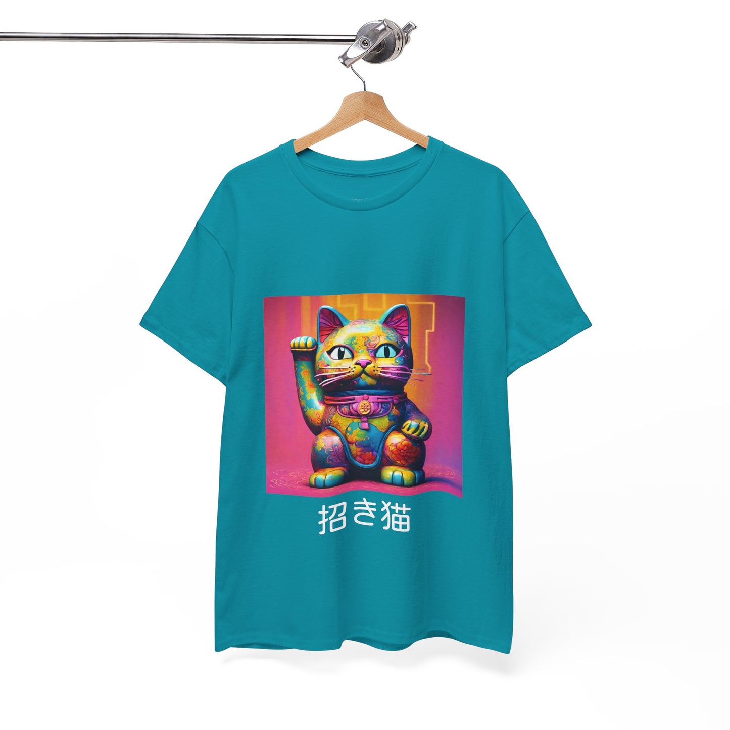 Camiseta de gimnasia Flashlander con el gato de la suerte japonés Manekineko y nombre japonés personalizado