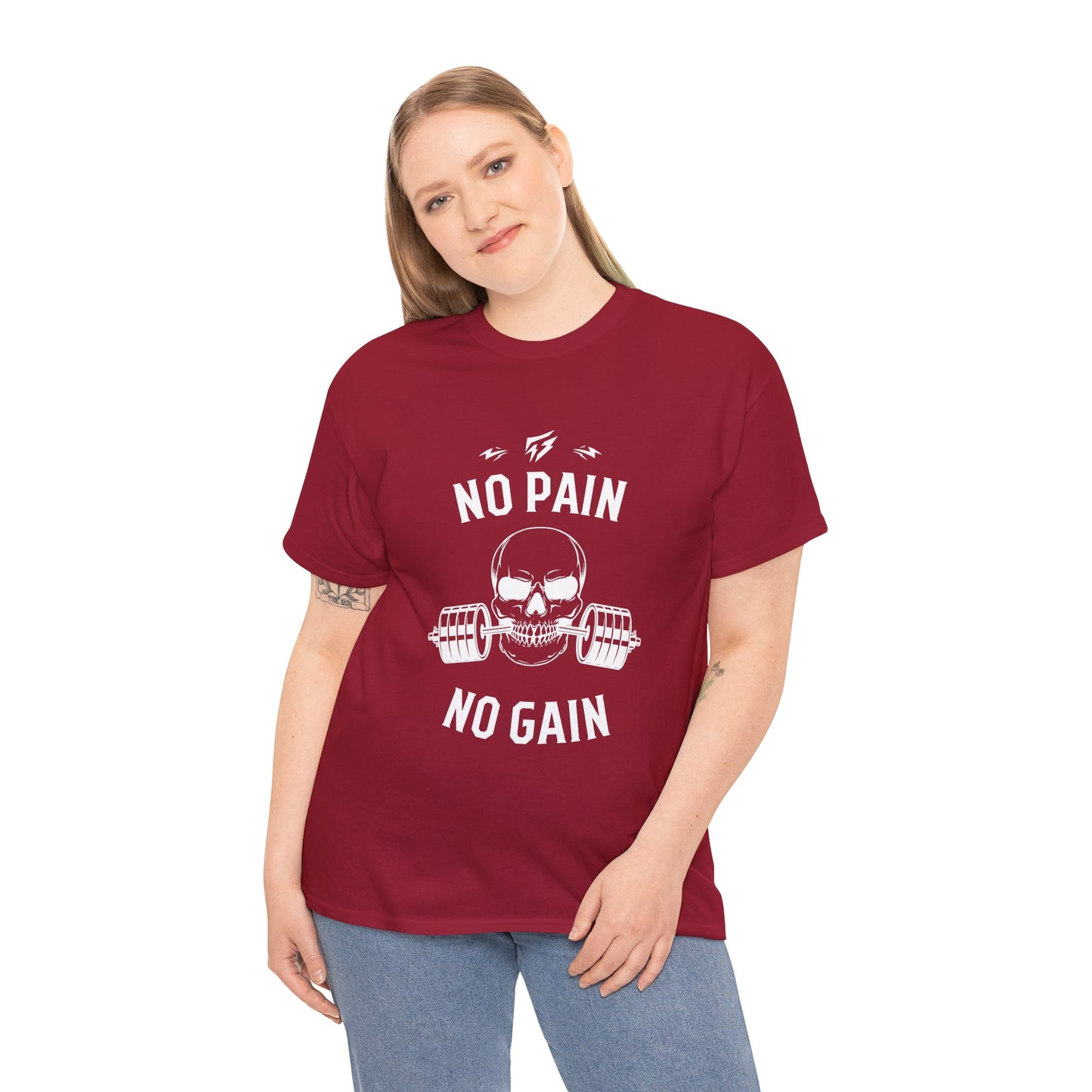 Skull Fire Lifting Flashlander Gym Shirt No Pain No Gain Graphic Tee