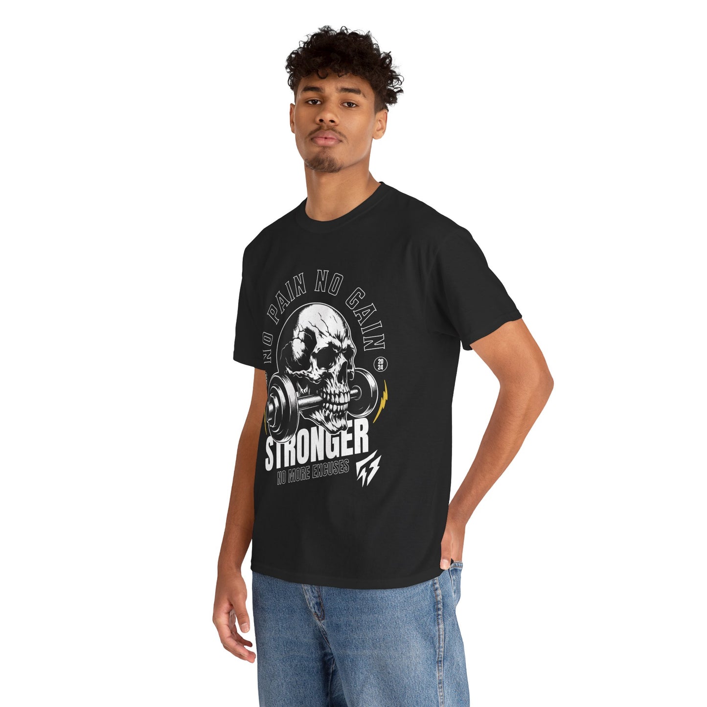 Skull Gym Shirt Flashlander No Pain No Gain Performance T-Shirt Cotton Unisex Charcoal Black Graphic Tee