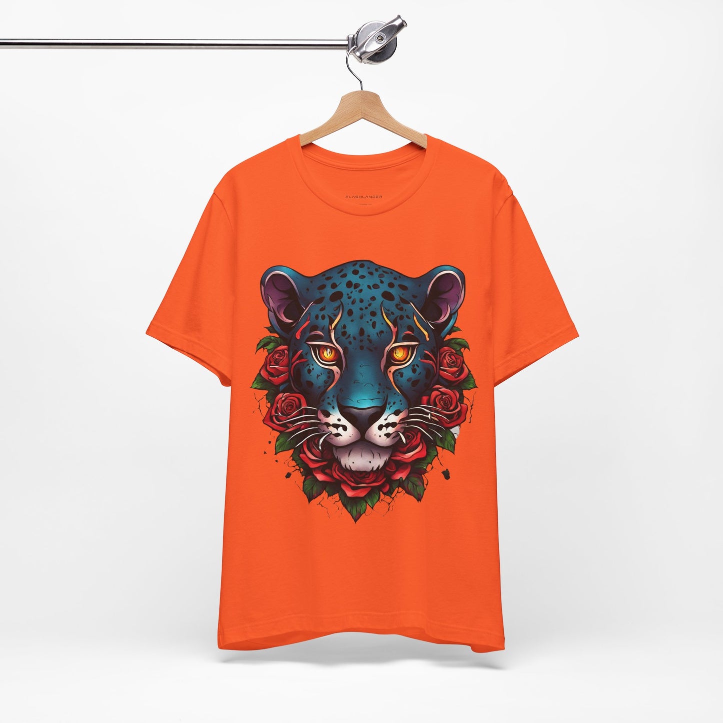 T-shirt graphique unisexe Jaguar Flames and Roses Flashlander