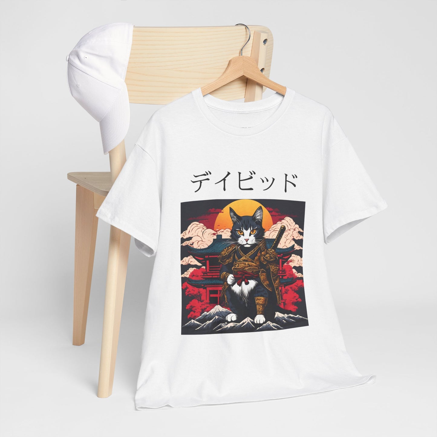 T-shirt japonais personnalisé avec votre nom T-shirt japonais personnalisé T-shirt d'anime de chat samouraï Votre texte Hiragana Katakana Kanji Femmes Hommes T-shirt