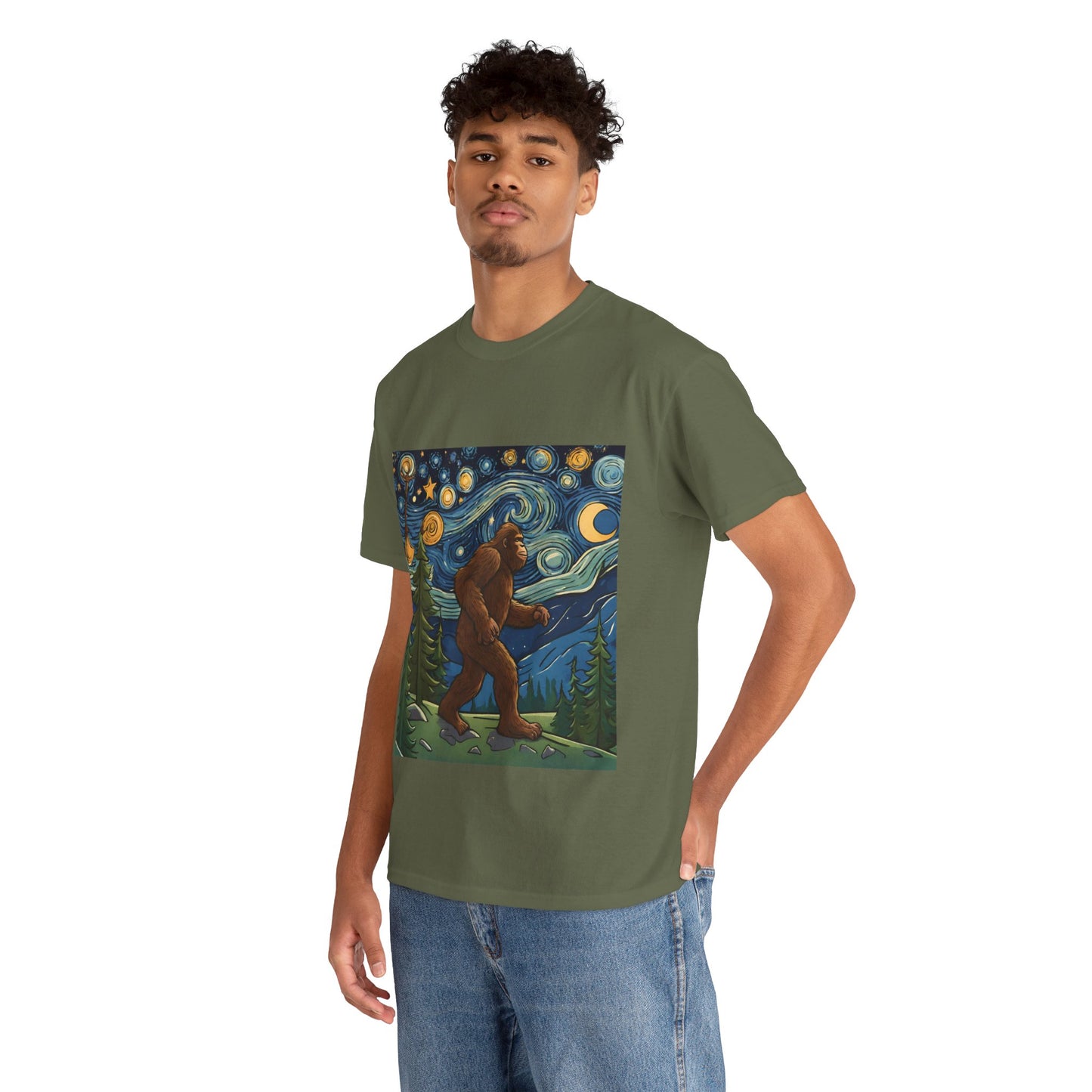 Bigfoot Strolls Through Van Gogh's Starry Night - Flashlander Gym Shirt