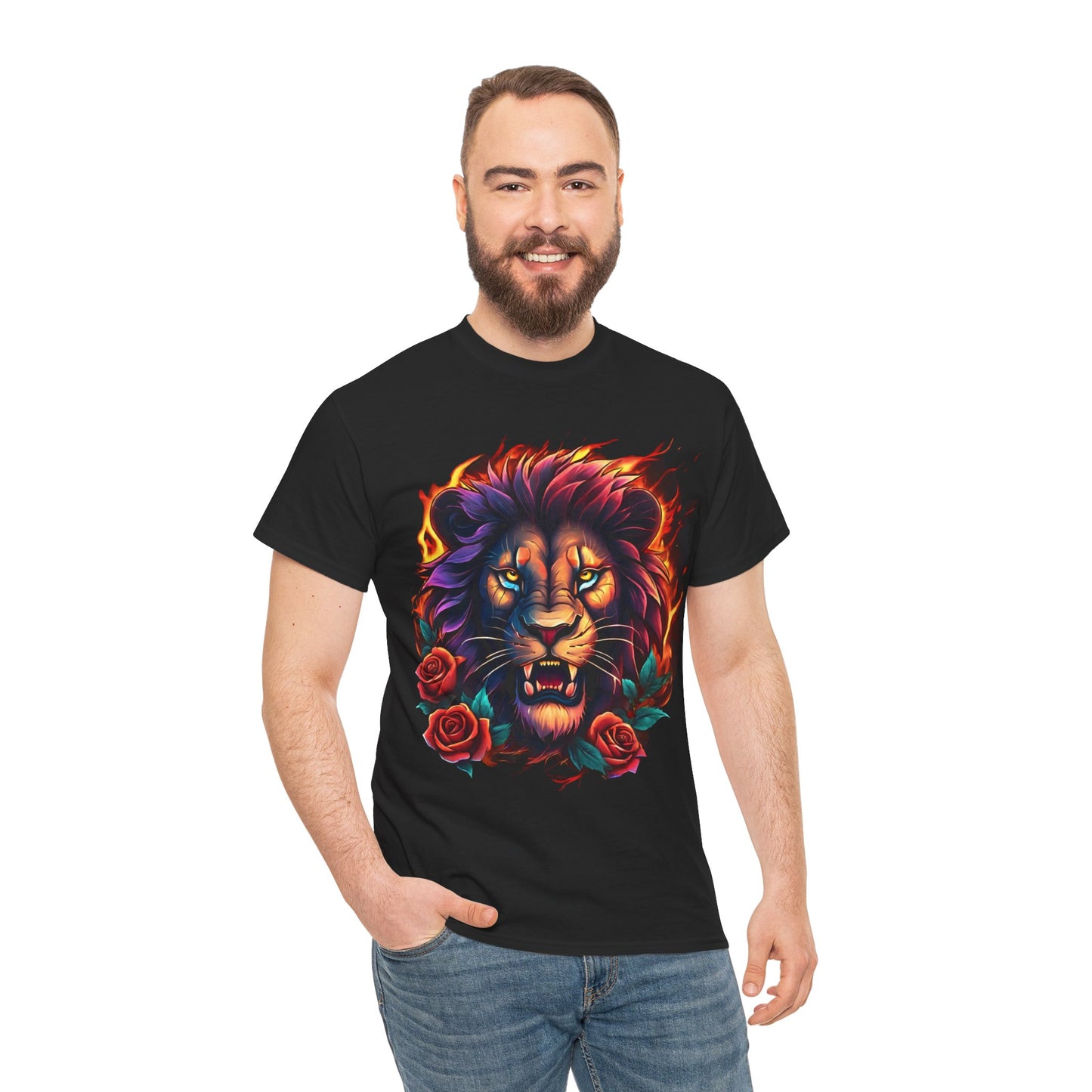 Lion Flames and Roses T-Shirt Flashlander