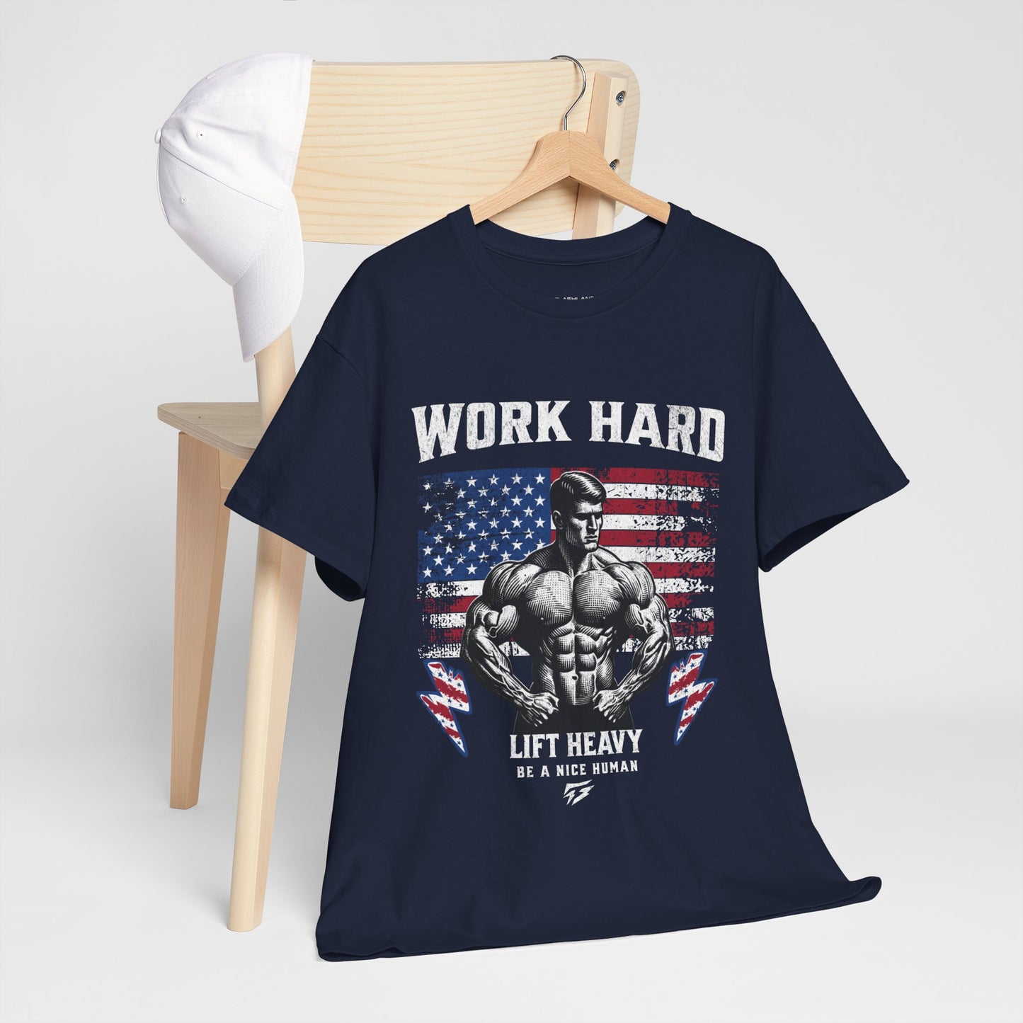 Work Hard Lift Heavy Gym Shirt Flashlander Cotton Unisex Charcoal Black Graphic Tee