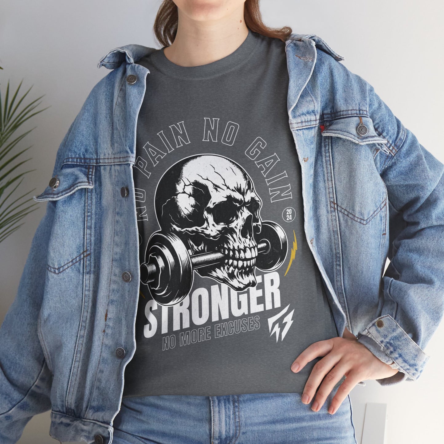 Skull Gym Shirt Flashlander No Pain No Gain Performance T-Shirt Cotton Unisex Charcoal Black Graphic Tee