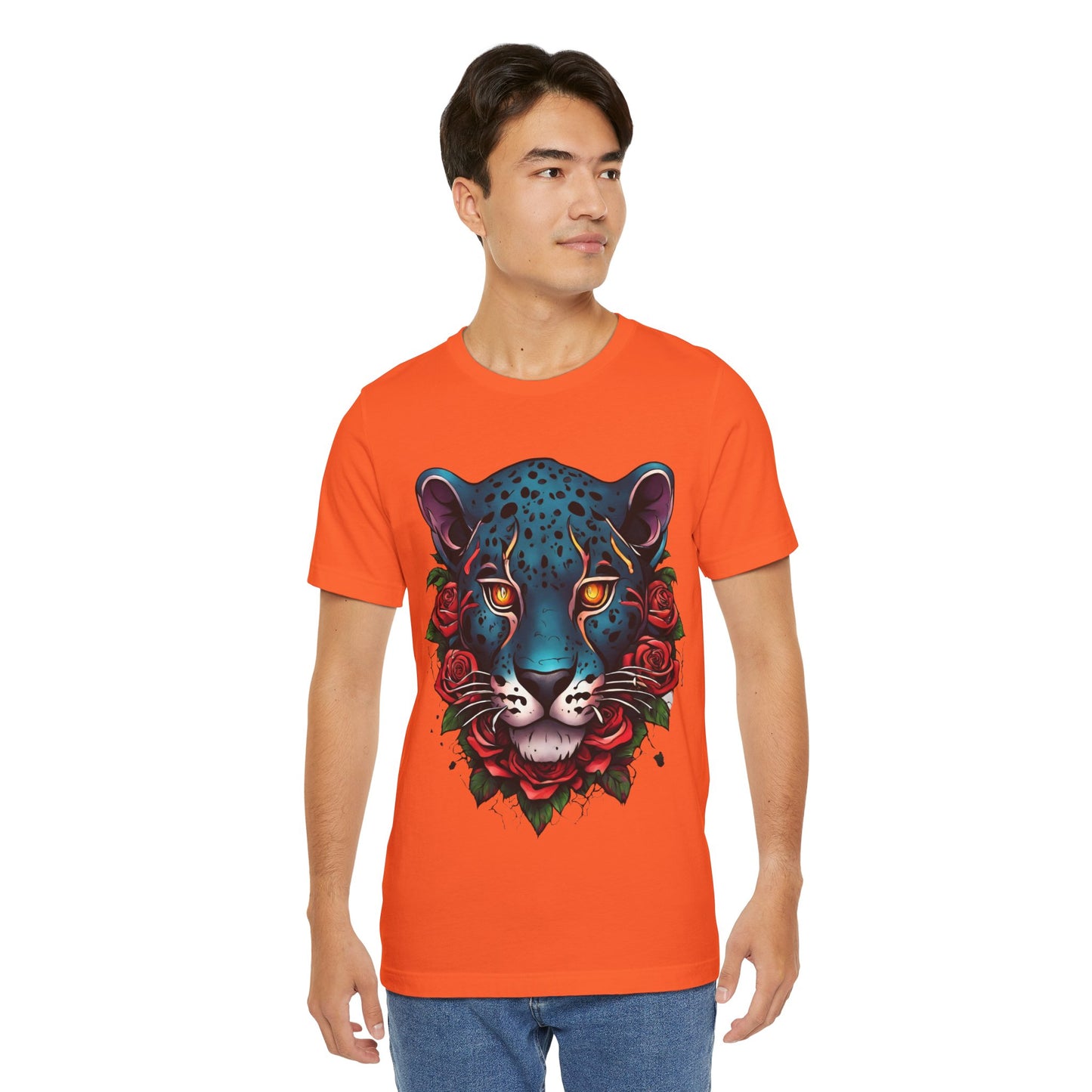 T-shirt graphique unisexe Jaguar Flames and Roses Flashlander