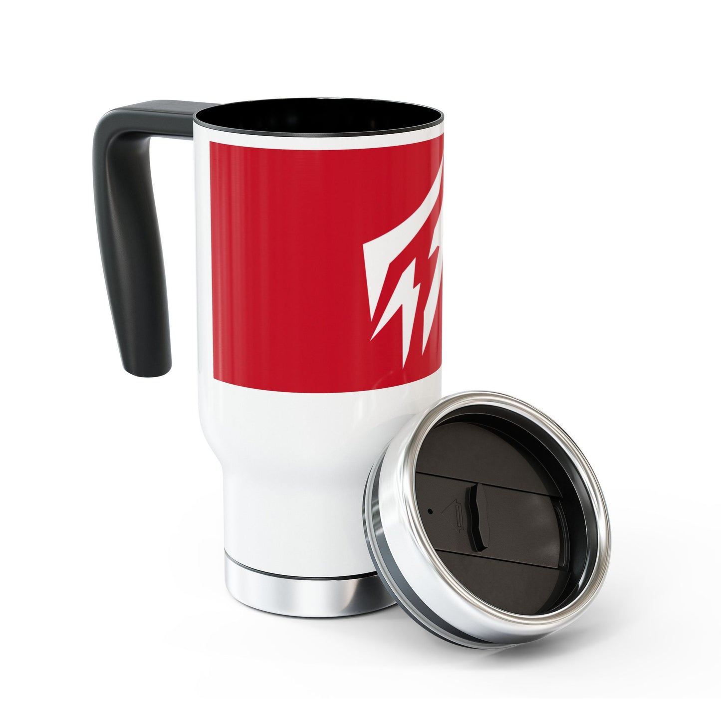 Taza deportiva de viaje de acero inoxidable Flashlander con asa, 14 oz, color rojo oscuro y blanco