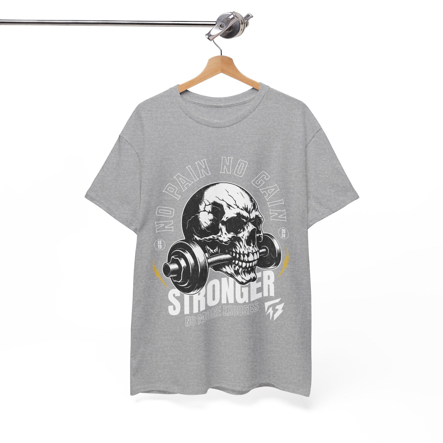 Skull Gym Shirt Flashlander No Pain No Gain Performance T-Shirt Cotton Unisex Charcoal Black Graphic Tee