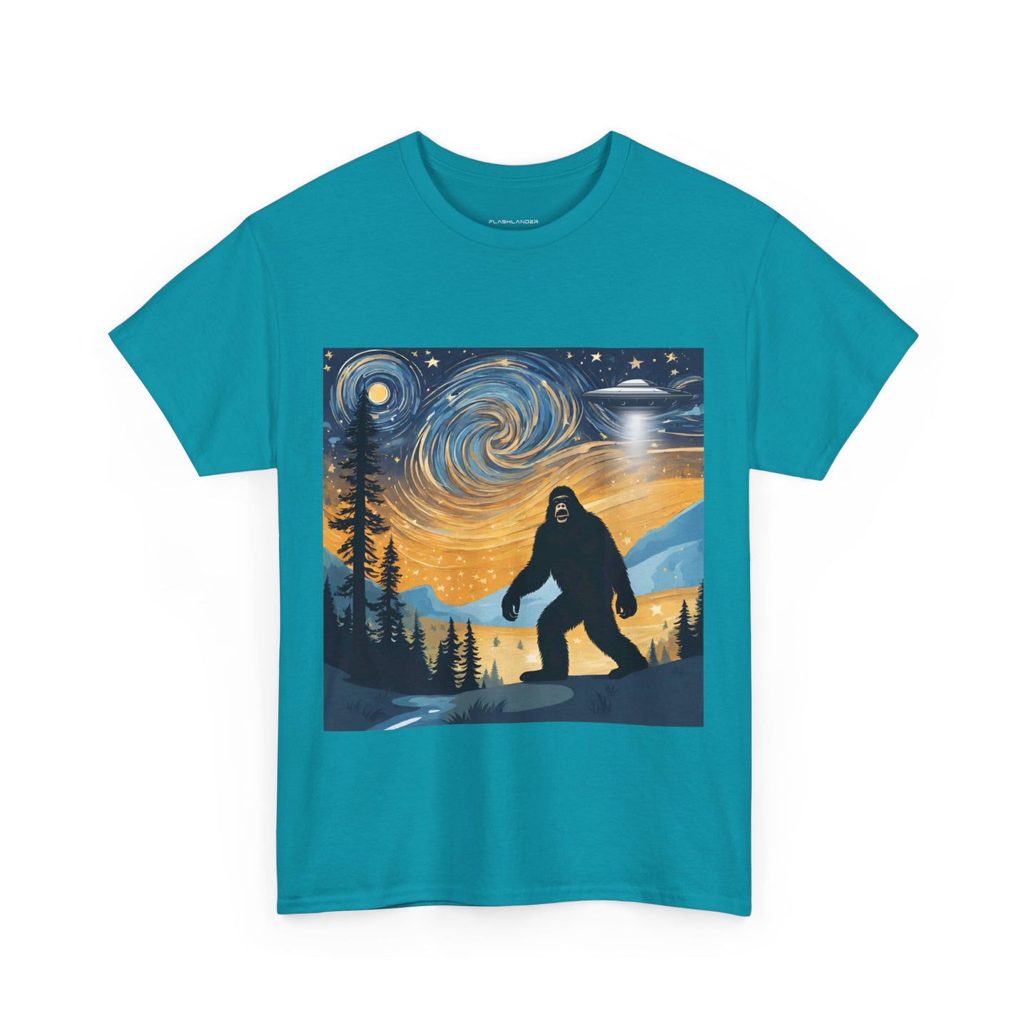 Funny Starry Night Stroll Bigfoot Encounters UFO Abduction - Flashlander Gym Shirt