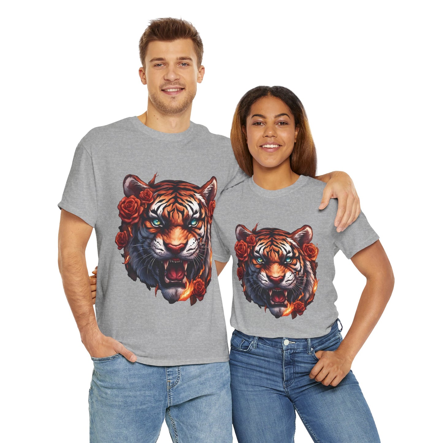 Tiger Flames and Roses T-Shirt Flashlander