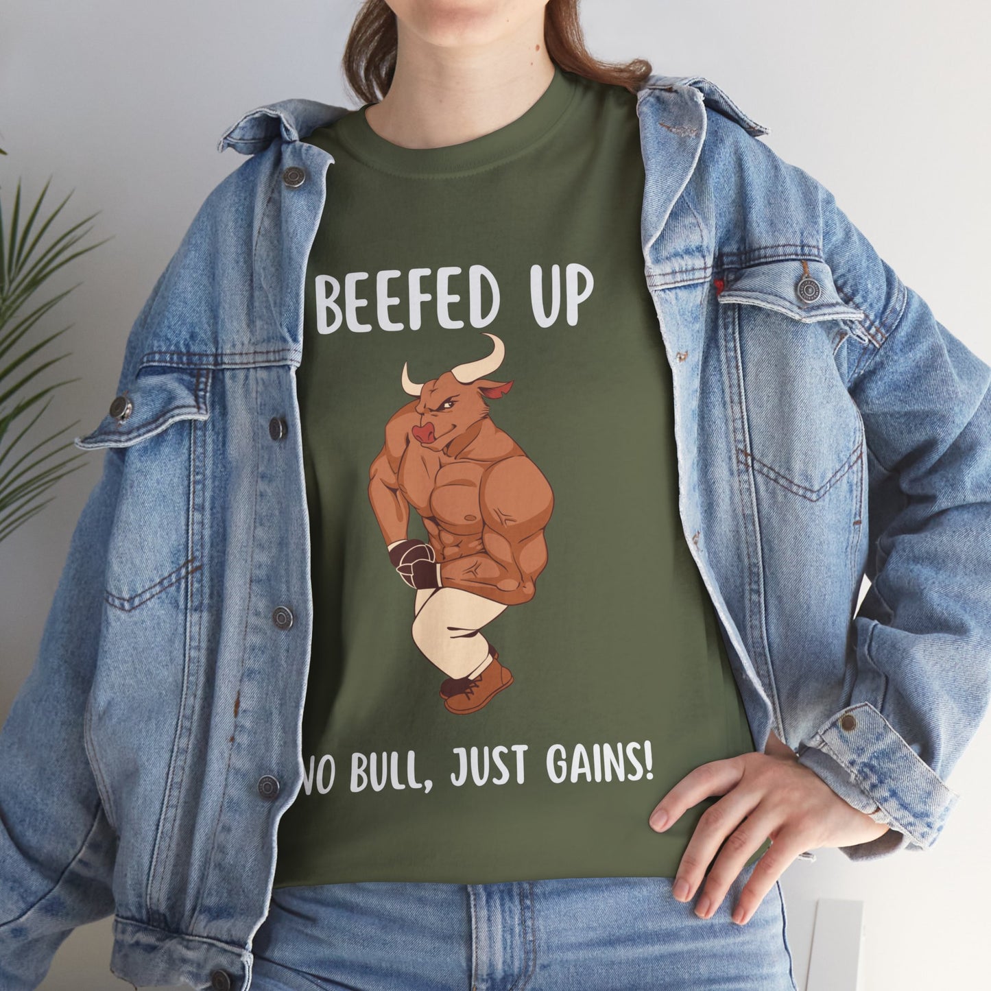 Muscle Bull Beefed Up No Bull, Just Gains - Flashlander Gym Shirt