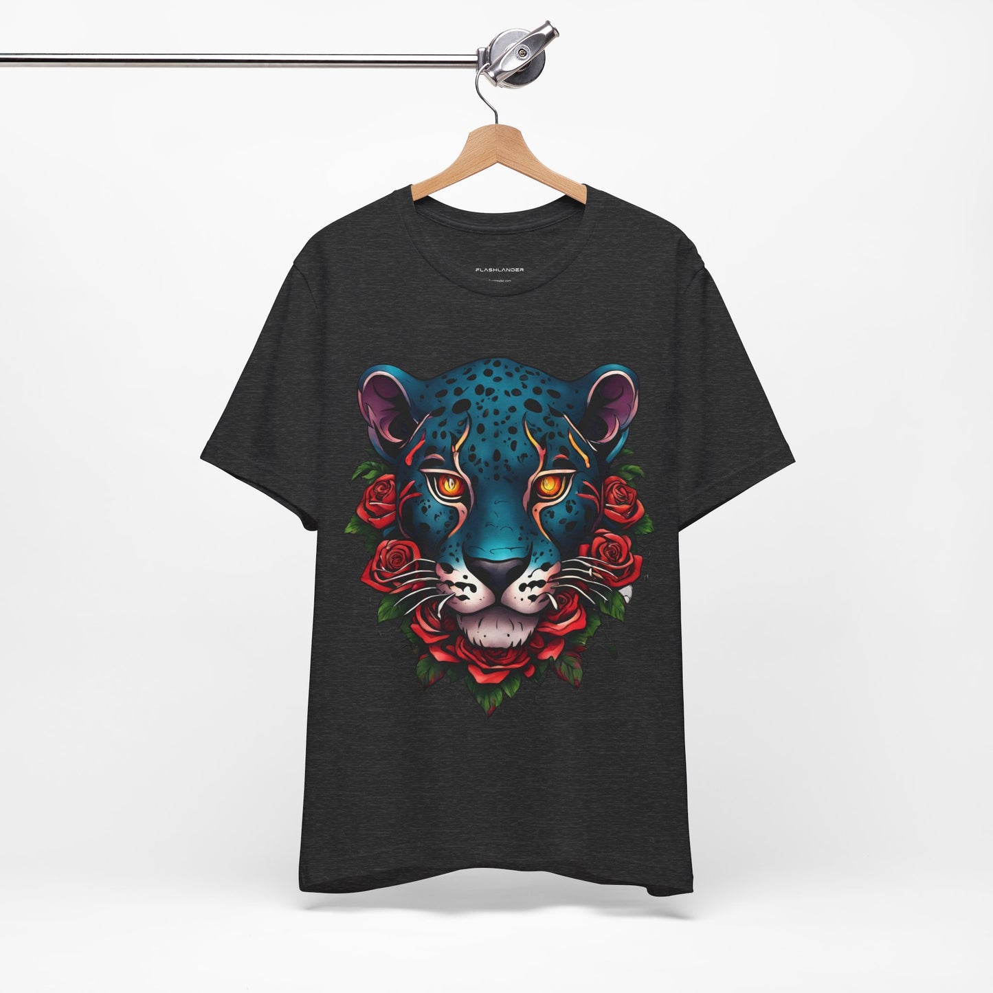 T-shirt graphique unisexe Jaguar Flames and Roses Flashlander