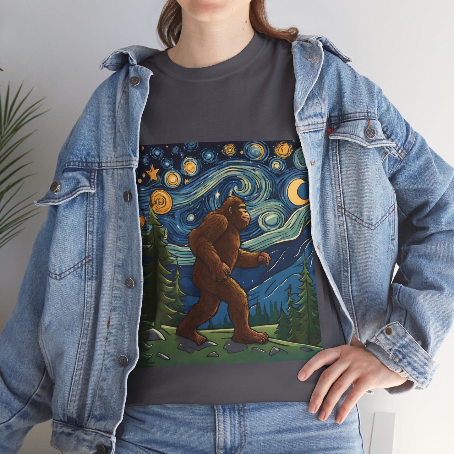 Bigfoot Strolls Through Van Gogh's Starry Night - Flashlander Gym Shirt