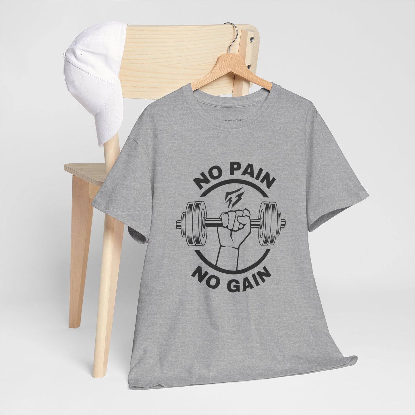 Camiseta de gimnasio Lifting Flashlander con frase "No Pain No Gain"