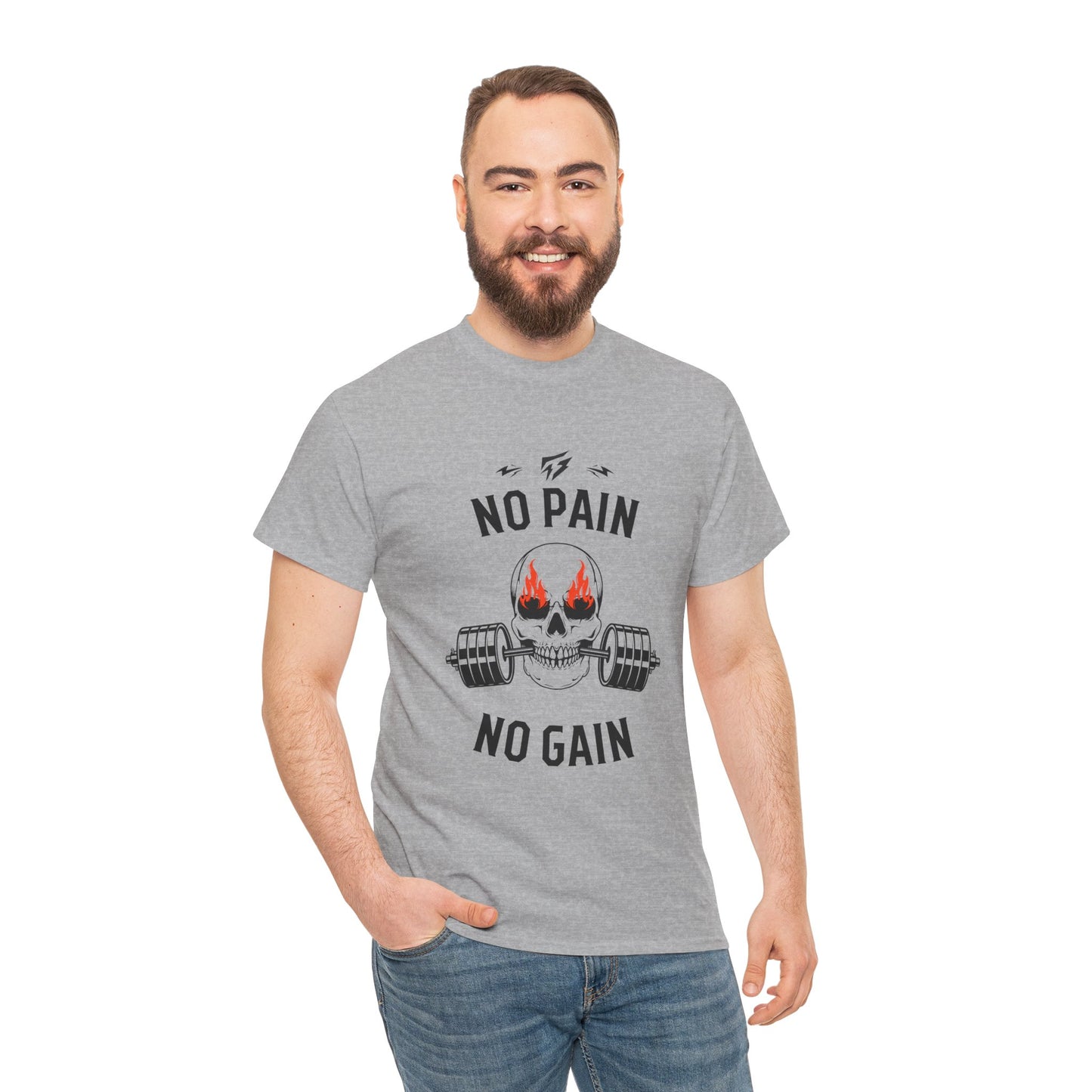 Skull Lifting Flashlander Gym Shirt No Pain No Gain Graphic Tee