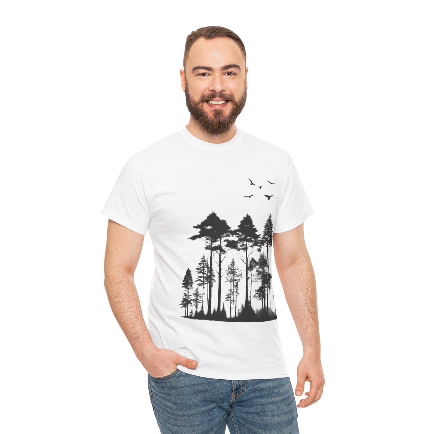 Camisa del bosque de pinos Camiseta unisex de algodón pesado Flashlander