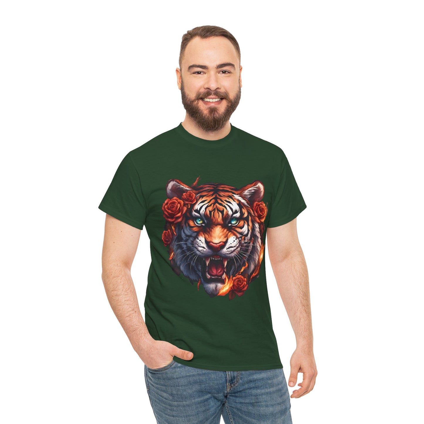 Tiger Flames and Roses T-Shirt Flashlander