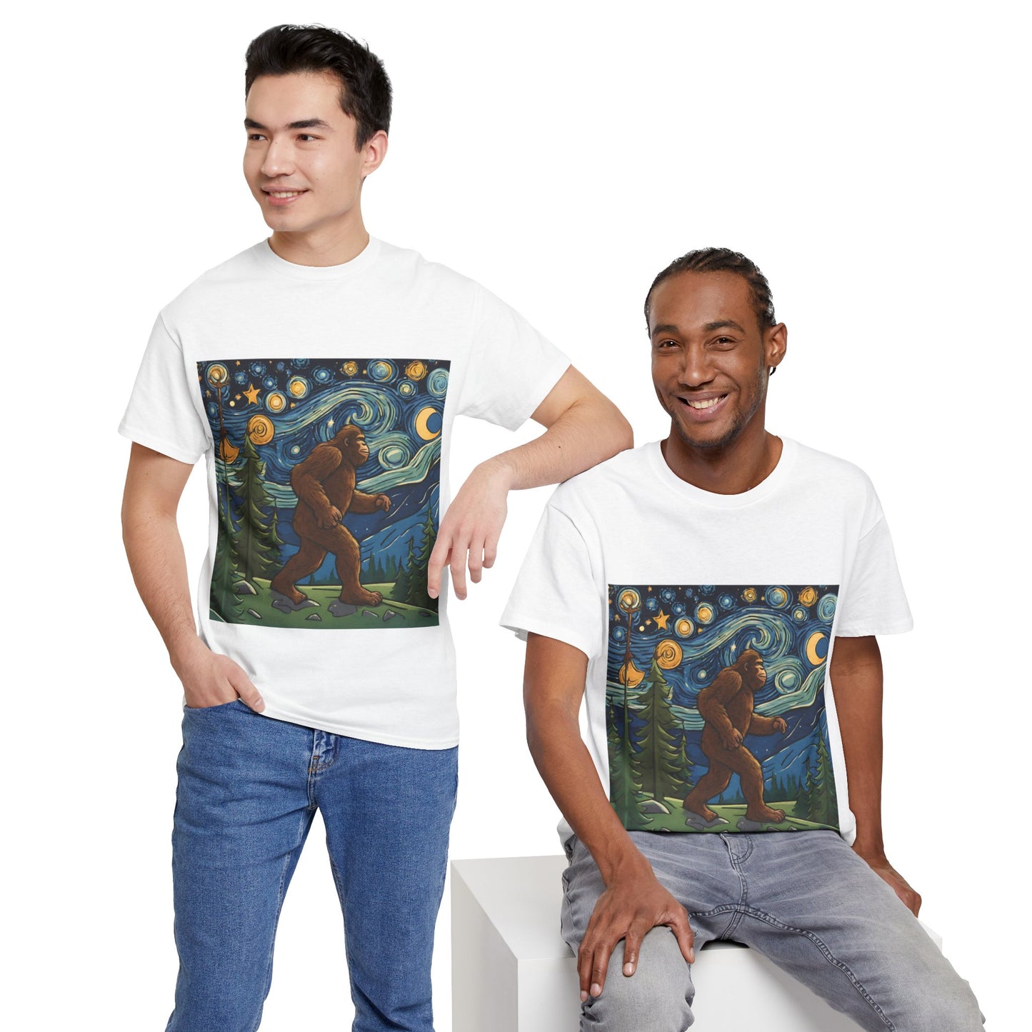 Bigfoot Strolls Through Van Gogh's Starry Night - Flashlander Gym Shirt