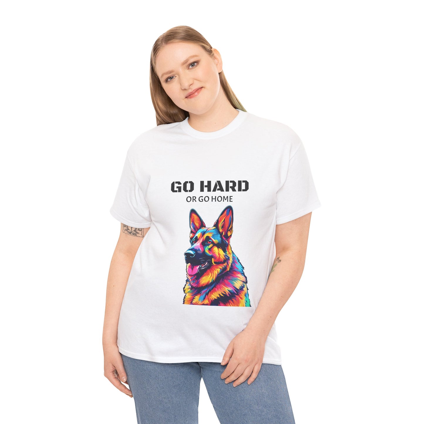 Camiseta de gimnasia Flashlander con diseño de perro pastor alemán Pop Art: "Ve a por todas o vete a casa"