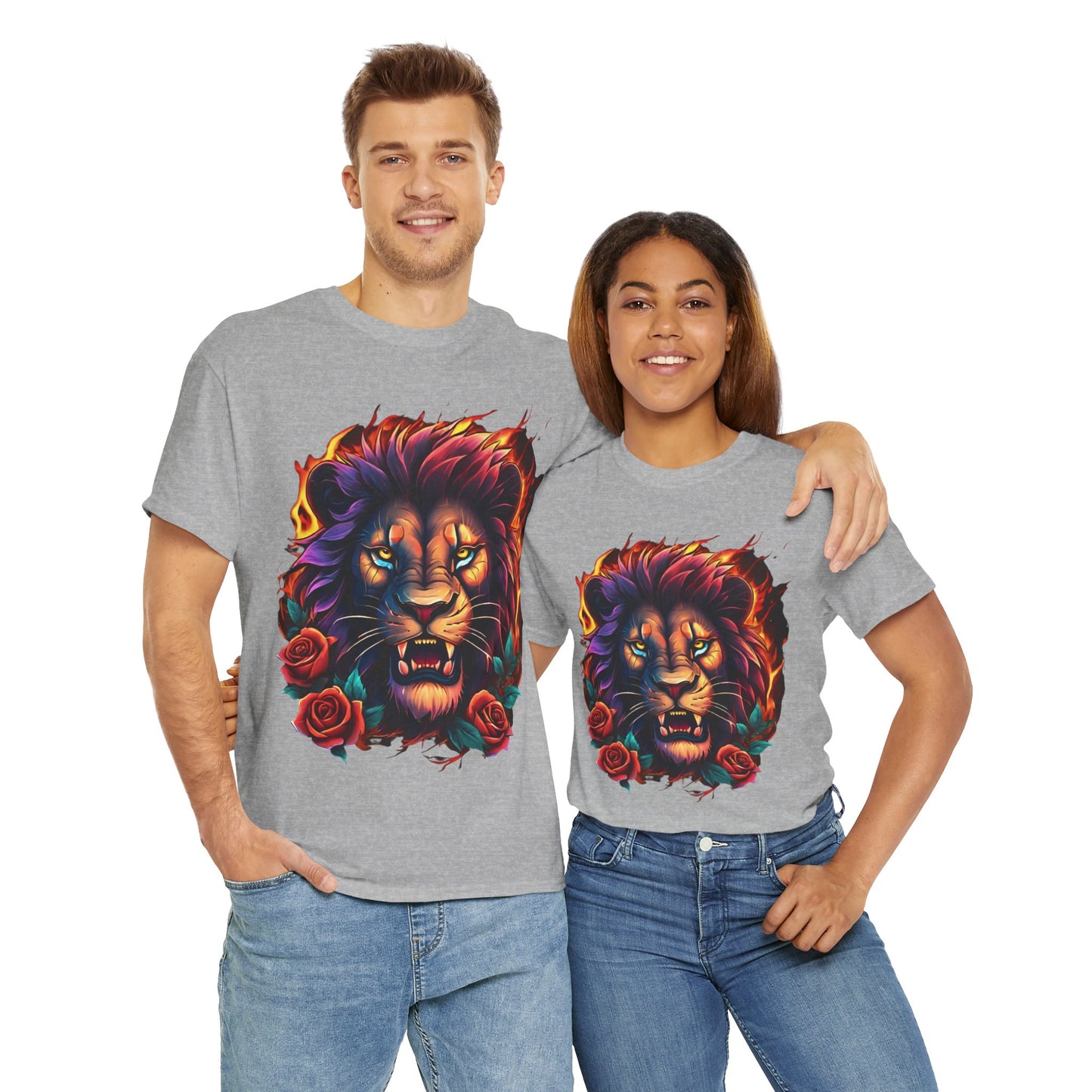 Lion Flames and Roses T-Shirt Flashlander