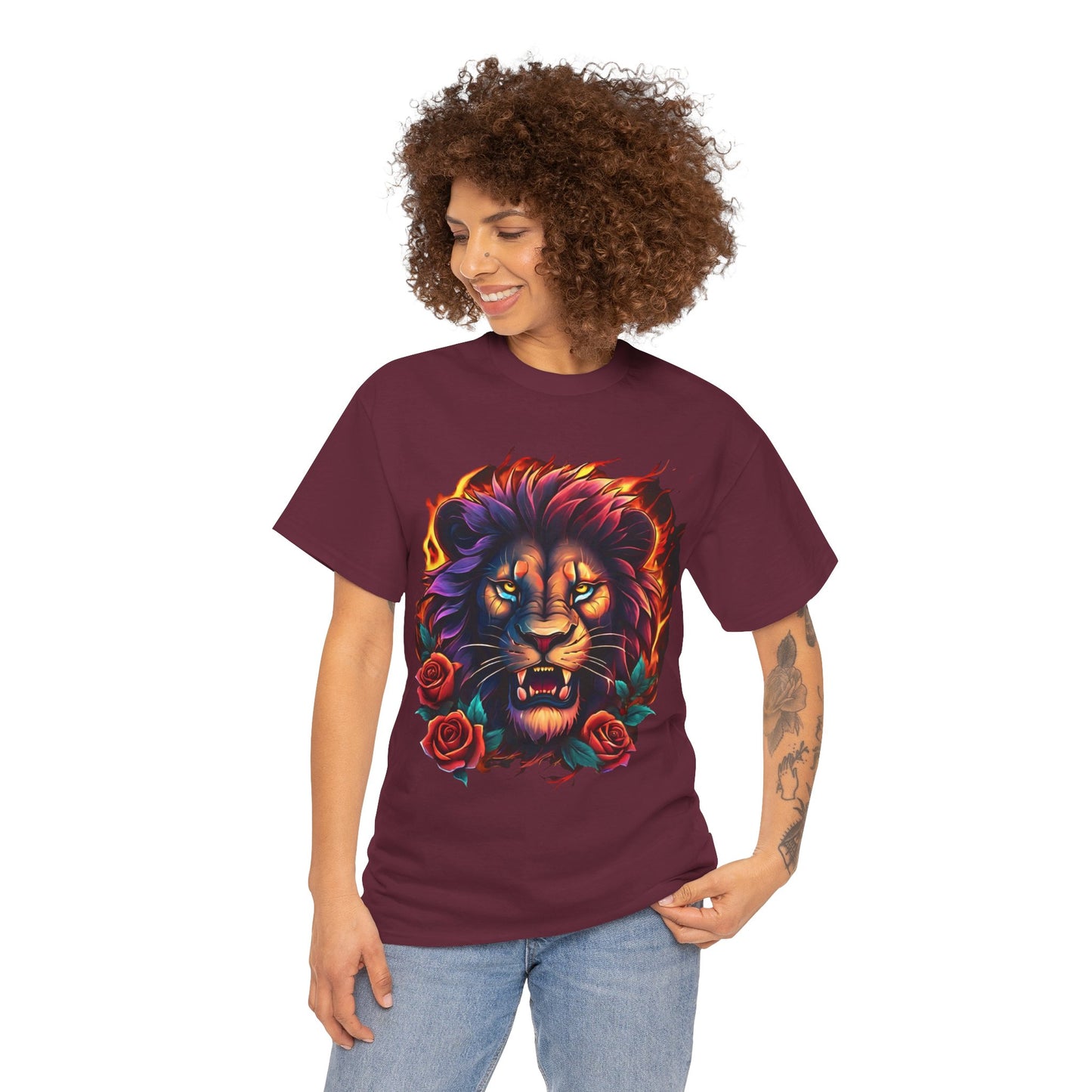 Lion Flames and Roses T-Shirt Flashlander