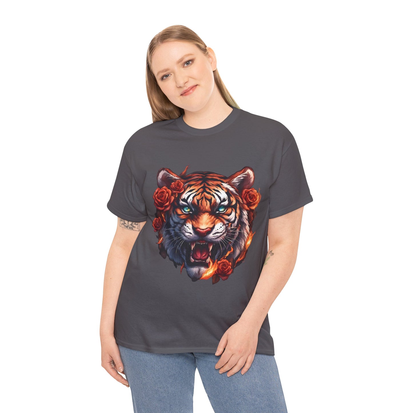 Tiger Flames and Roses T-Shirt Flashlander