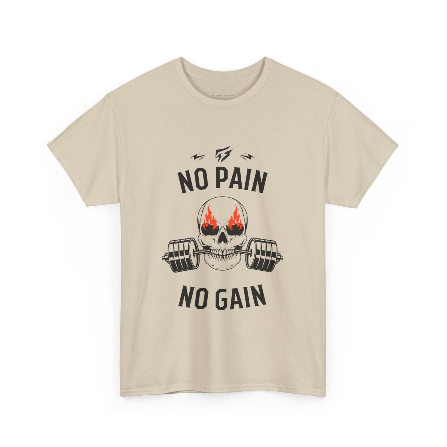 Skull Lifting Flashlander Gym Shirt No Pain No Gain Graphic Tee