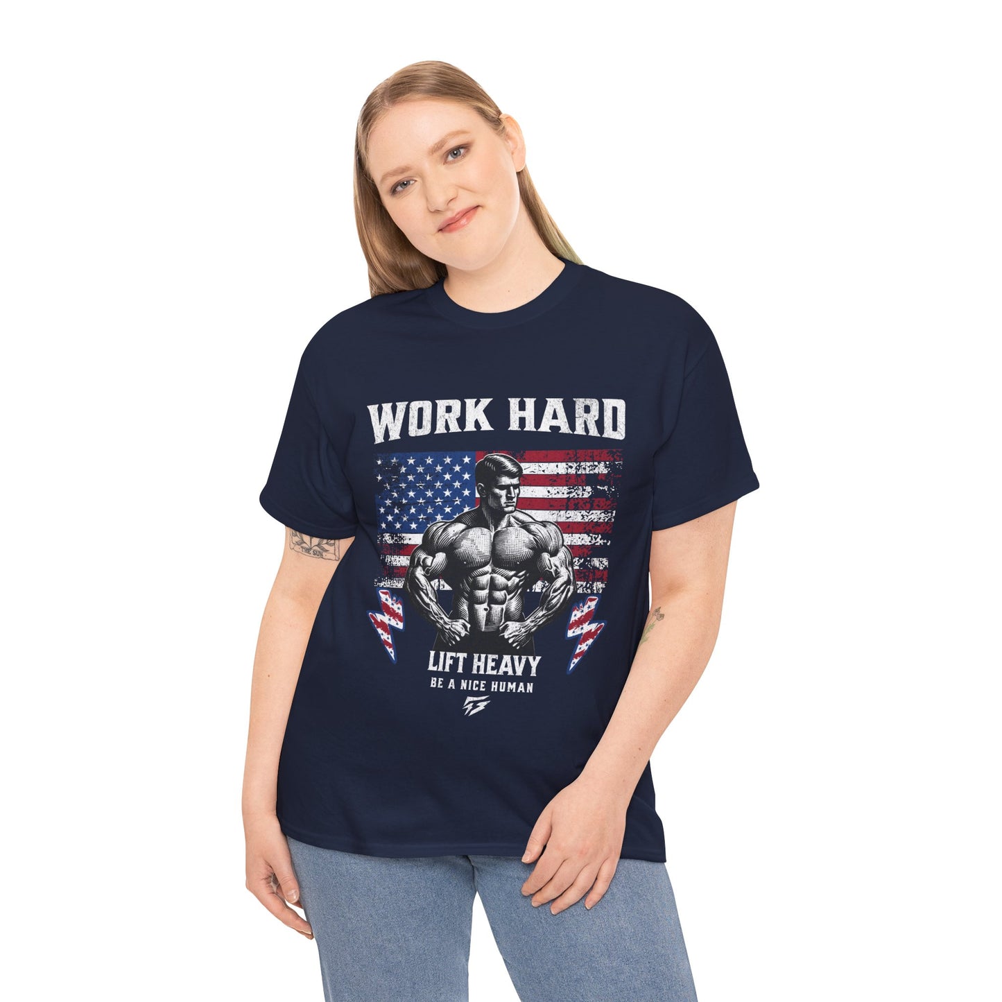 Work Hard Lift Heavy Gym Shirt Flashlander Cotton Unisex Charcoal Black Graphic Tee