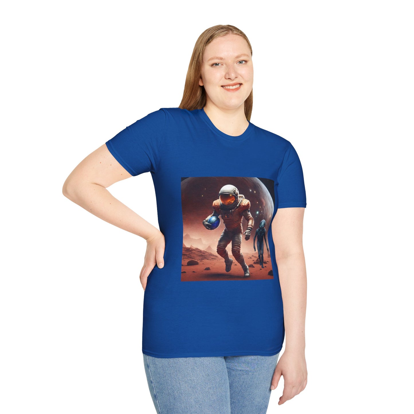 Astronaut and Alien Face Off in Football Gym Shirt Flashlander