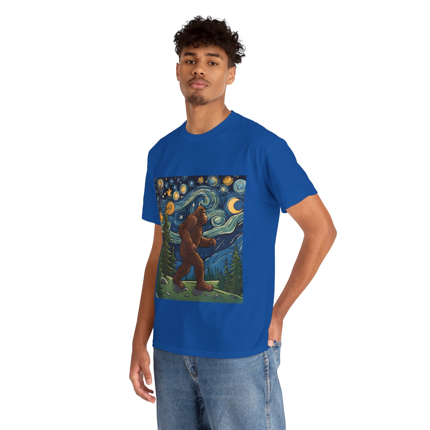 Bigfoot Strolls Through Van Gogh's Starry Night - Flashlander Gym Shirt