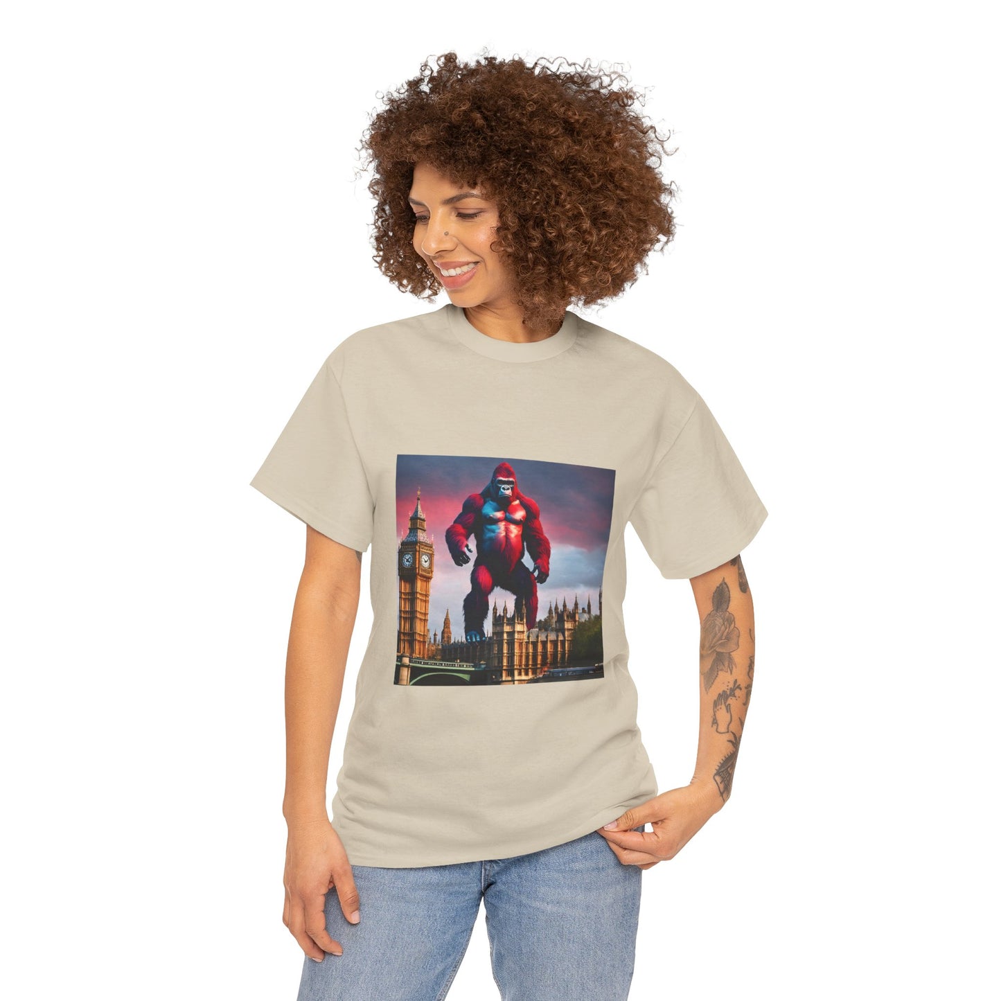 The Red Giant Gorilla Kong in the Big Ben of London Gaphic Tee Flashlander