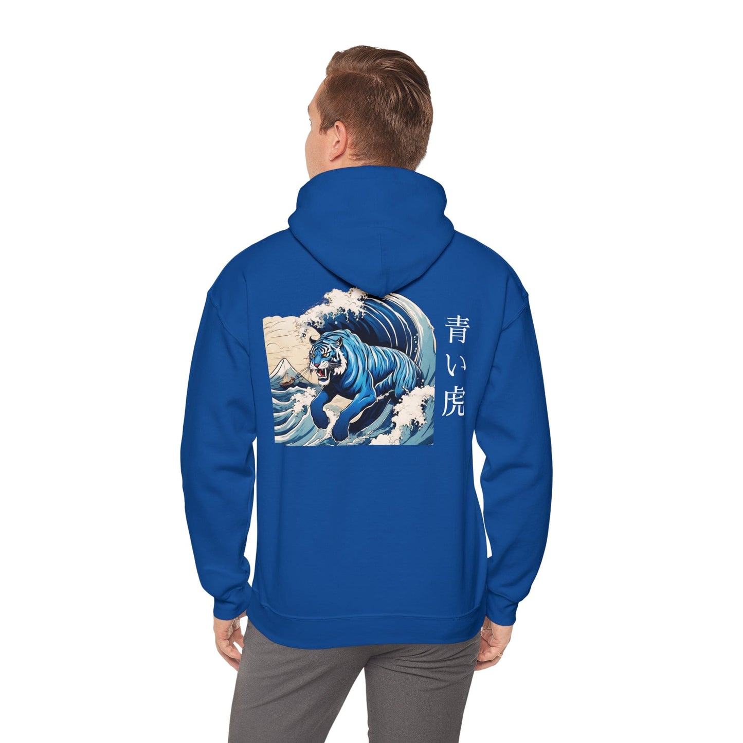 Flashlander Blue Tiger Streetwear Sudadera con capucha Kanji japonesa