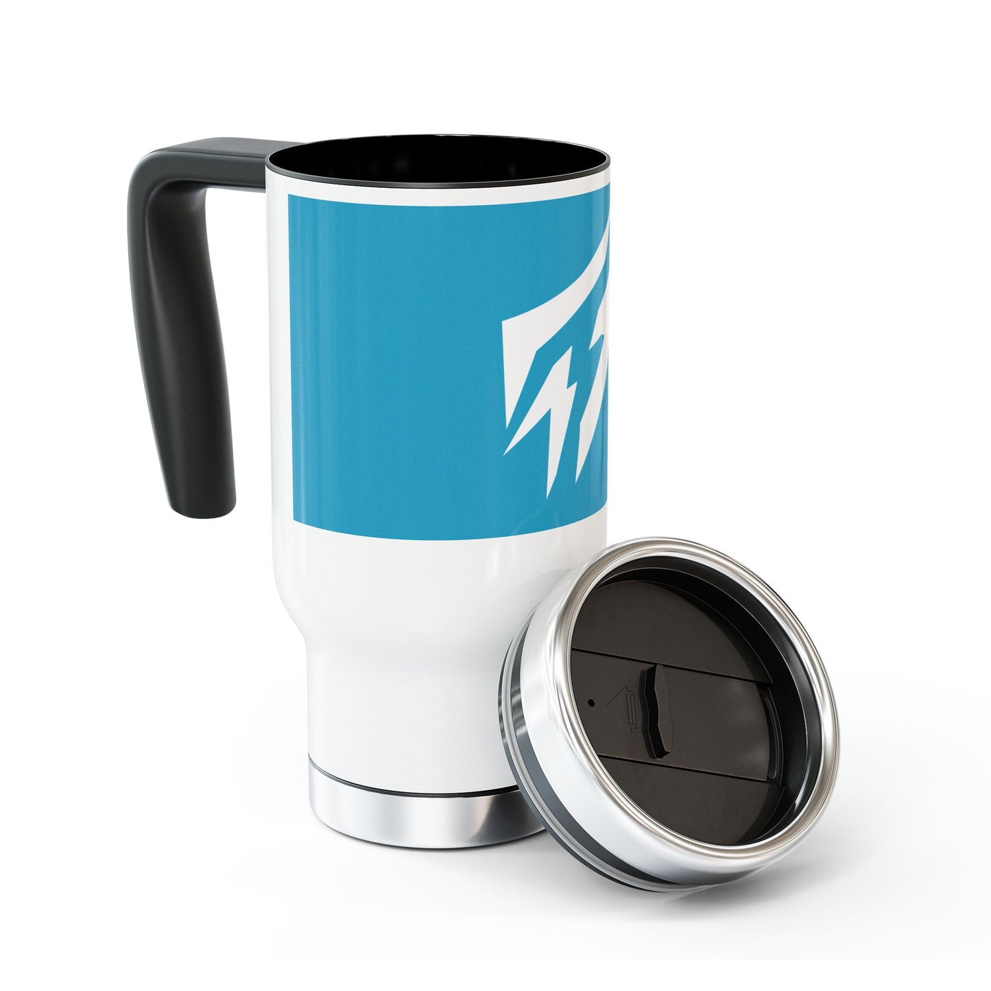 Flashlander Stainless Steel Travel Sports Mug with Handle 14oz Blue Aqua Turquoise and White