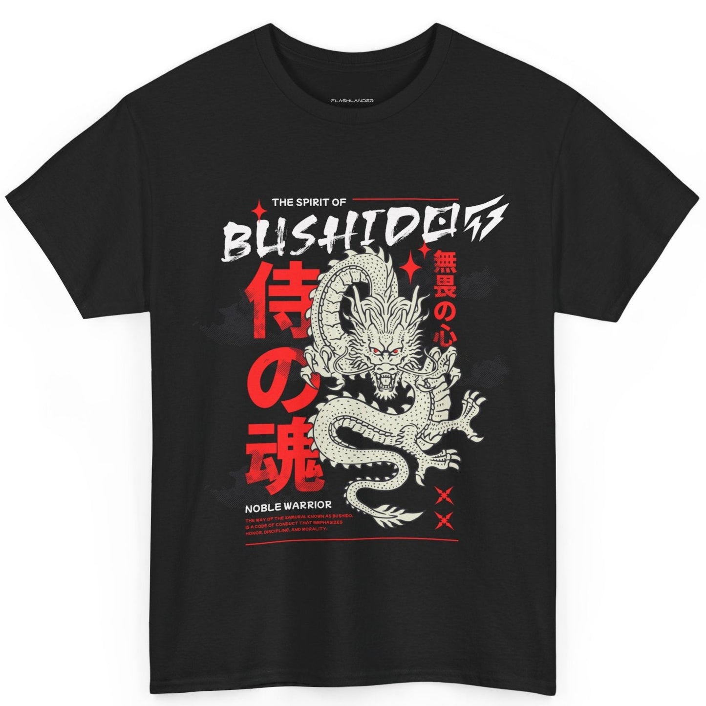 Dragon Gym Shirt The Spirit of Bushido T-Shirt Flashlander Cotton Unisex Charcoal Black Graphic Tee