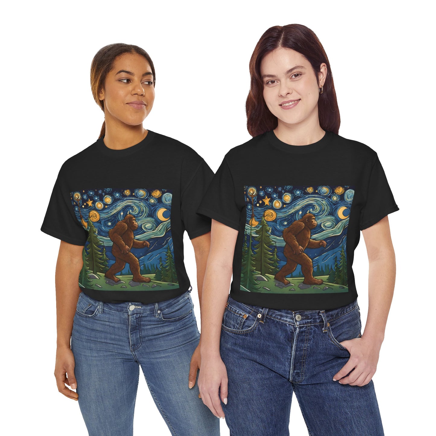 Bigfoot Strolls Through Van Gogh's Starry Night - Flashlander Gym Shirt